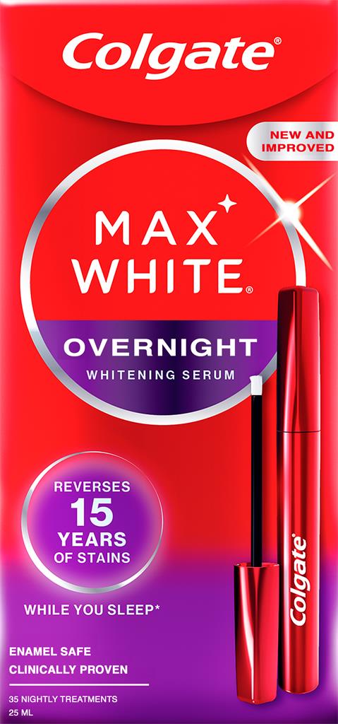 Colgate Max White Overnight, produktförpackning från Apoteket